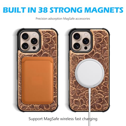 Genuine Leather Wallet Case for iPhone 15 Pro Max 6.7'', Brown | Magnetic Detachable, 2-in-1 Flip Folio, RFID Blocking, Wireless Charging - color: Brown, size: 15 Pro Max 6.7‘’