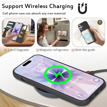 for Wallet Case Compatible with iPhone 17,Multi-Function Detachable 2 in 1 Magnetic iPhone 17 Case Wallet,Flip Strap Zipper Card Holder Phone Case with Shoulder Straps (Black) - color: Black, size: iPhone 17