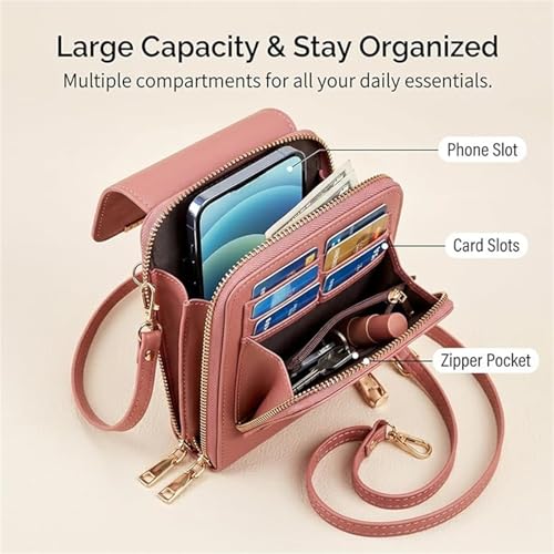 Anti Theft Leather Bag, Touch Screen Crossbody Phone Purse, Crossbody Purses for Women, 2‑in‑1 Wallet, Adjustable - color: Red