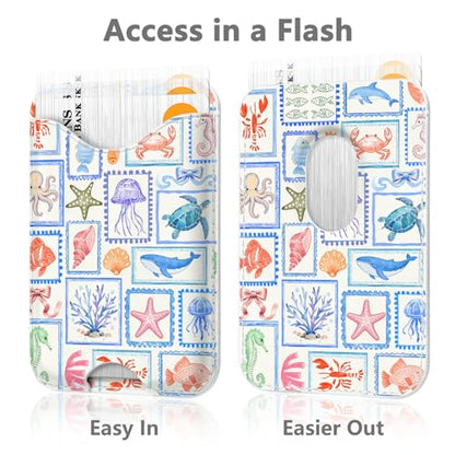 Tropical Stamps Magnetic Wallet Compatible with Magsafe Wallets for iPhone 17/16/15/14/13/12 Series Pro Max Plus CPhone Sea Animals Card Holder Fit 3 Cards for Women Lether Ocean Postcard - color: Z-Ocean Postcard