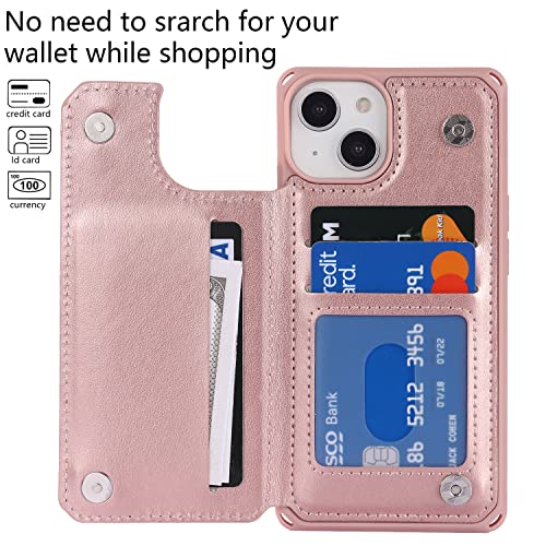 Cavor for iPhone 14 Wallet Case with Card Holder for Women, Rose Gold - color: D-Rose gold