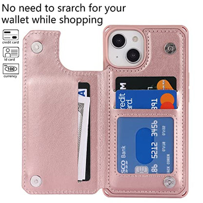 Cavor for iPhone 14 Wallet Case with Card Holder for Women, Rose Gold - color: D-Rose gold