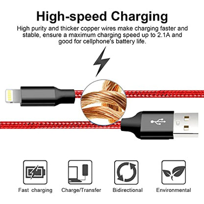 USB to Lightning Cable, 5 Pack iPhone Charger Fast Charging Cord (Red) - color: Red, style: USB-A to L