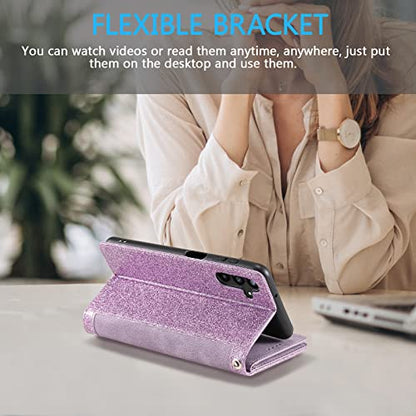EYZUTAK Wallet Phone Case for Samsung Galaxy A15 4G/5G, Retro Matte 9 Card Holder Slots Zipper Pocket Handbag Case PU Leather Magnetic Closure Kickstand with Wrist Strap Flip Folio Purse Case - Purple - color: Purple, size: Samsung Galaxy A15 4G/5G