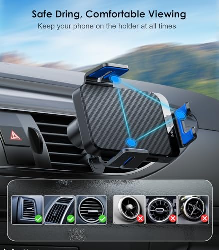 Wireless Car Charger 15W Fast Charging Auto-Clamping Air Vent Phone Mount - color: Blue Arm