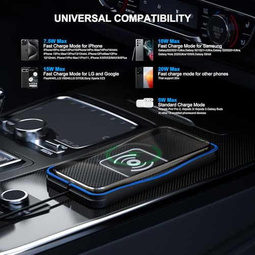 15W Non-Slip Car Wireless Charger Pad USB - size: 7" L x 3.7" W - No Adapter - USB