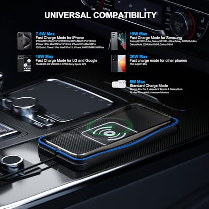 15W Non-Slip Car Wireless Charger Pad USB - size: 7" L x 3.7" W - No Adapter - USB