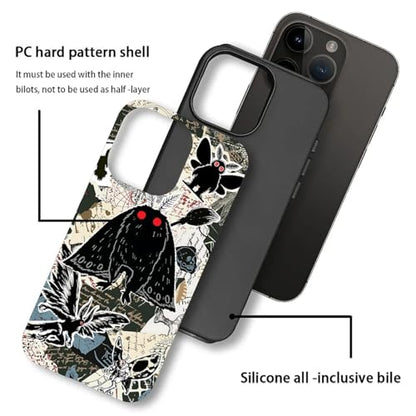 Case for iPhone 14 Pro, Dual Layer Phone Cover, Mothman Collage | Shockproof Hybrid Phone Case, Soft TPU and Hard PC, Durable Anti-Scratch Protection - color: Mothman Collage, size: Iphone 14 Pro