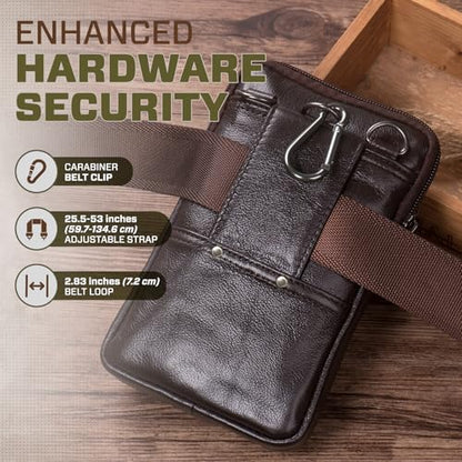 Leather Cell Phone Purse Crossbody Purse Men Belt Pouch Waist Pack - color: Coffee