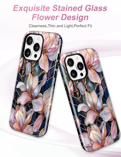 Magnetic Flower Phone Case for iPhone 17 Pro, White Magnolia | Compatible with MagSafe, Cute Stained Glass Floral Aesthetic, TPU and PC Shockproof Protective Phone Cover for Women Girls - color: Staind Glass White Magnolia