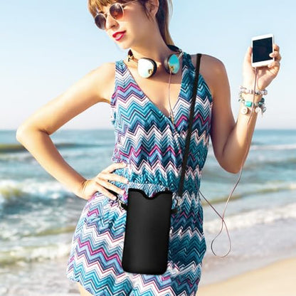 Neoprene Cell Phone Pouch 7.5 X 4.3 in Cloth Mobile Protection Case Bag with Crossbody Strap Neck Lanyard Cell Phone Case Black - color: Black