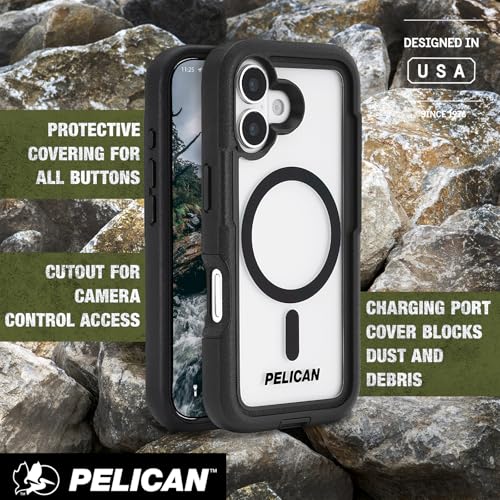 Pelican Voyager iPhone 17 Case - Rugged MagSafe Phone Case - Black/Clear | Magnetic Phone Case w/24ft Military Grade Drop Protection - Phone Cover w/ Belt Clip Holster Kickstand for iPhone 17 - color: Black/Clear, style: iPhone 17