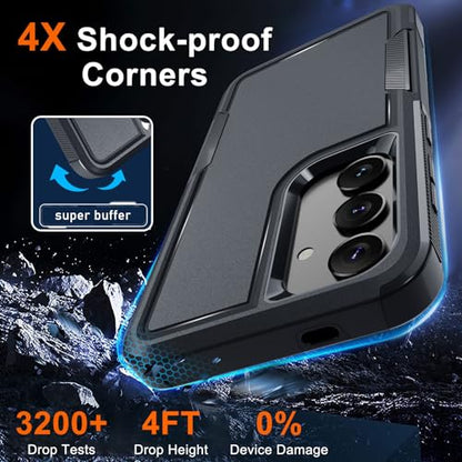 for Samsung Galaxy S24 FE Case, Full Body Heavy Duty Cover, Black Matte | Rugged Shockproof Protective Case,with Tempered Glass Screen Protector + Camera Lens Cover + Wrist Lanyard Strap - color: Black Matte