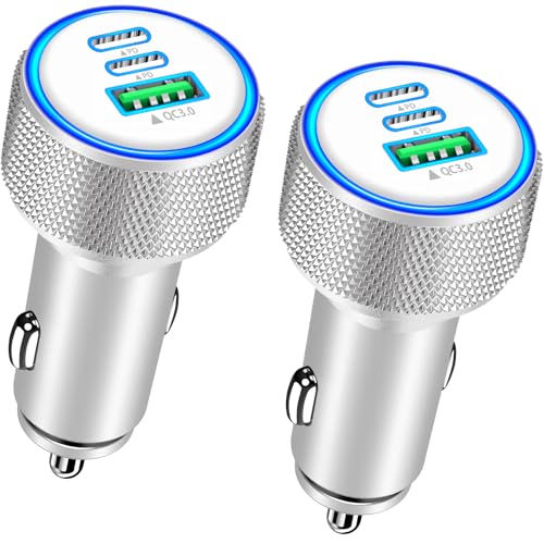 2Pack 67W USB C Car Charger, Rombica 3-Port Car Phone Charger Fast Charging - color: Bright Silver