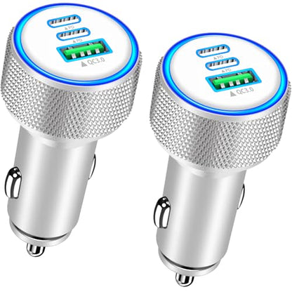 2Pack 67W USB C Car Charger, Rombica 3-Port Car Phone Charger Fast Charging - color: Bright Silver
