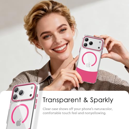 Magnetic Case for iPhone 17 Air, Crystal Clear, [Compatible with Magsafe][Military Grade Drop Protection] Anti-Yellowing Slim Shockproof Transparent Protective Phone Cover, Rose Red - color: Rose Red, size: iPhone 17 Air