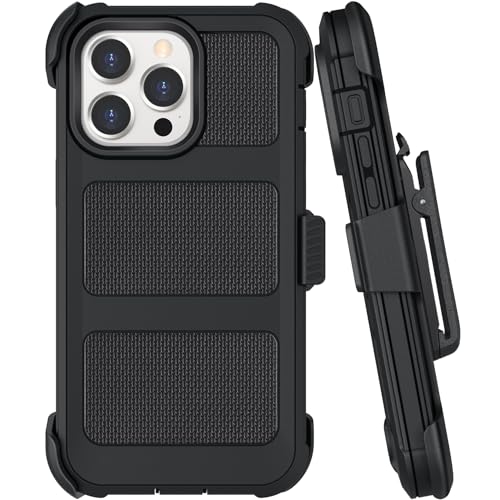 Belt Clip Holster Compatible with iPhone 13 Pro Defender Case with 360° Rotating Stand - Heavy Duty Protection Anti-Drop Shockproof, Black - size: iPhone 13 Pro