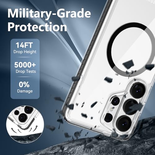 VENINGO for Samsung Galaxy S26 Ultra Case Magnetic, [Built-in TPU Cushion] Anti-Yellowing Clear Case,14FT Military Grade Drop Protection, Magnetic Ultra-Slim Shockproof Cover,Clear/Black - color: Black