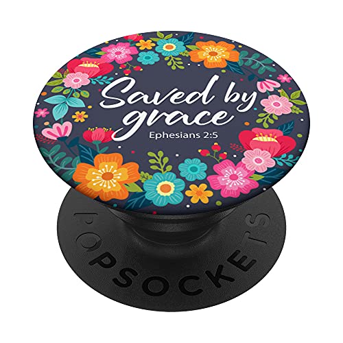 Saved By Grace Pink Blue Christian Bible Verse for Women PopSockets Swappable PopGrip