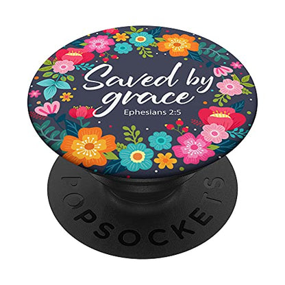 Saved By Grace Pink Blue Christian Bible Verse for Women PopSockets Swappable PopGrip