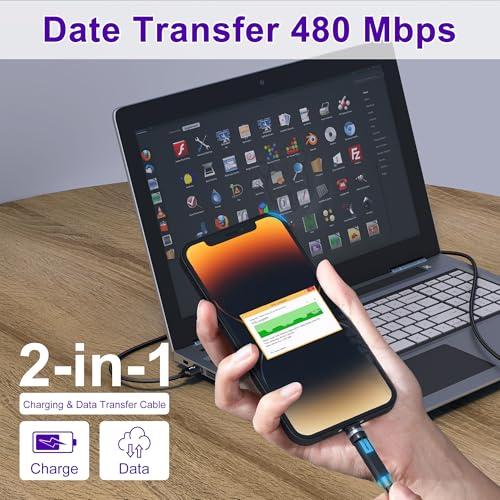 90 Degree Lightning Cable with 360 Degree Rotating Head 6.6FT [MFi & 2.4A Fast Charge & Data] Right Angle Nylon Braided iPhone Charger Cord Supports Apple Carplay iPhone14-5, Not Compatible with iPad