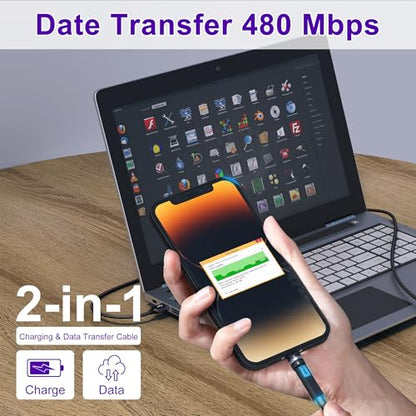 90 Degree Lightning Cable with 360 Degree Rotating Head 6.6FT [MFi & 2.4A Fast Charge & Data] Right Angle Nylon Braided iPhone Charger Cord Supports Apple Carplay iPhone14-5, Not Compatible with iPad