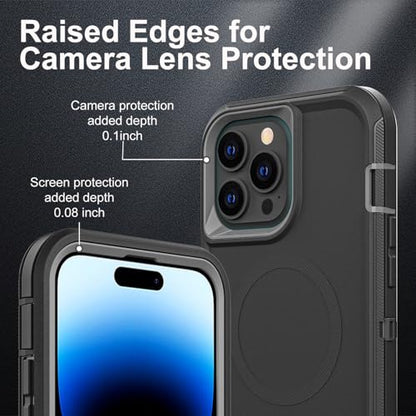 YKHJKLEC for iPhone 14 Pro Case, Compatible with Magsafe, Military Grade 3 in 1 Heavy Duty Shockproof/Drop Proof/Dust Proof Case with 2Pcs Tempered Glass Screen Protector (New-Black/Grey) - color: New-Black/Grey
