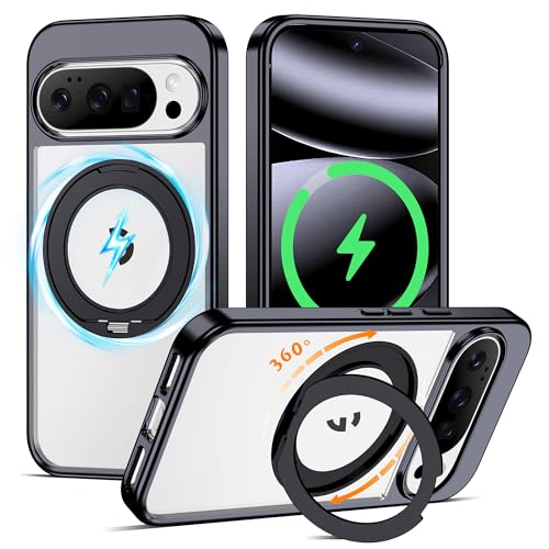 Compatible with Clear Google Pixel 10 Pro XL Case & Google Pixel 9 Pro XL Case 6.8'' with 360° Magnetic Ring Stand [Plating Phone Cases],Black - color: Black, size: Pixel 9 Pro XL & Pixel 10 Pro XL