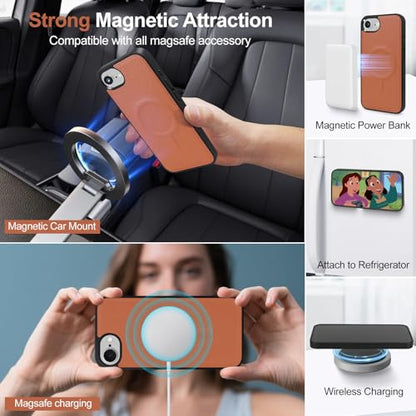 Magnetic Case for iPhone 16E Wallet Compatible with Magsafe RFID Blocking Card Holder Detachable Phone Cover Kickstand Snap Strap Zipper Pocket PU Leather (Brown) - color: Brown, size: iPhone 16e