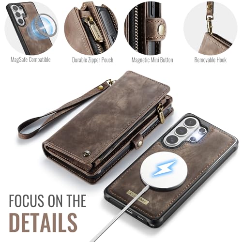 Compatible with Samsung Galaxy S26 Ultra Wallet Case with Magsafe with Zipper & Card Holder Strap Wristlet Detachable Magnetic Protective Back Case for Galaxy S26 Ultra 5G 6.9 Inch (Brown) - color: (Detachable and Magsafe)-Brown, size: S26 Ultra 6.9 Inch