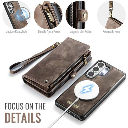 Compatible with Samsung Galaxy S26 Ultra Wallet Case with Magsafe with Zipper & Card Holder Strap Wristlet Detachable Magnetic Protective Back Case for Galaxy S26 Ultra 5G 6.9 Inch (Brown) - color: (Detachable and Magsafe)-Brown, size: S26 Ultra 6.9 Inch