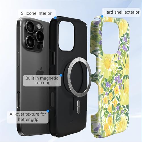 Case for iPhone 16 Pro Max | Anti-Slip Side Handle| Bold Protective Design | Compatible with MagSafe | Bright Yellow Wildflowers | - color: Bright Yellow Wildflowers, size: iPhone 16 Pro Max