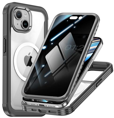 Magnetic Privacy Screen Case for iPhone 15 Plus with Full Body Protection - color: Black, size: iPhone 15 Plus