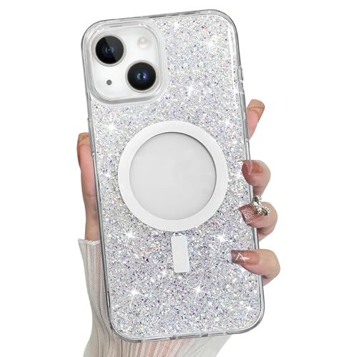 Bonoma for iPhone 13 Case Bling Glitter Crystal -Glitter Crystal | Sparkly Back, Magnetic Support for MagSafe Shockproof, and Clear High-Duty Protection for Girls Women - color: Glitter Crystal, size: iPhone 13