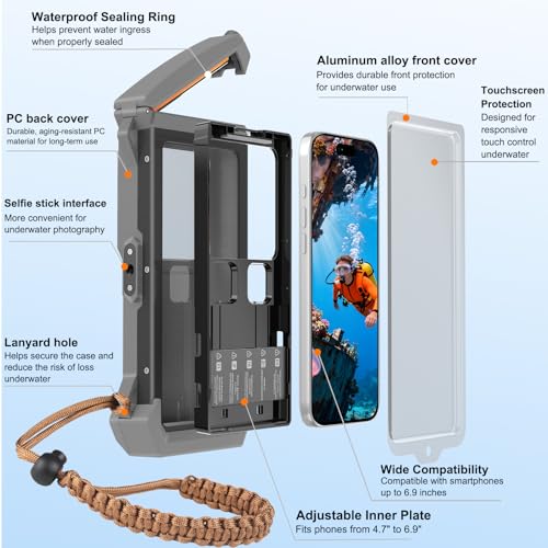 100FT/30M Gen 5 Diving Phone Case, Full Touchscreen Underwater Housing for iPhone 17-12 Pro Max & Samsung Galaxy S26 - S21, IPX8 Scuba Photo/Video Waterproof Case - color: Black_Yellow