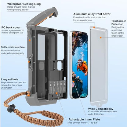 100FT/30M Gen 5 Diving Phone Case, Full Touchscreen Underwater Housing for iPhone 17-12 Pro Max & Samsung Galaxy S26 - S21, IPX8 Scuba Photo/Video Waterproof Case - color: Black_Yellow