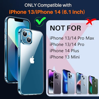 SPIDERCASE Deigned for iPhone 13 Case/iPhone 14 Case,[Not Yellowing] [Military Grade Protection] Slim Shockproof Cell Phone Home Button Stickers, Clear
