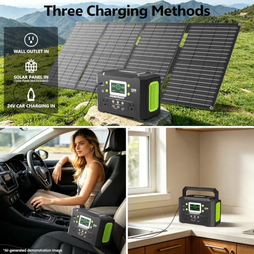 GENSROCK Portable Power Station,300W Pure Sine Wave Solar Generator - color: Gray Green
