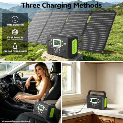 GENSROCK Portable Power Station,300W Pure Sine Wave Solar Generator - color: Gray Green