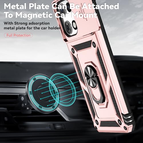 for Motorola Moto G 2025 / Moto G 2026 / Moto G Play 2026 Case, with Slide Camera Cover Screen Protector Ring Holder Kickstand Military Grade Protection Drop Tested Protective Phone Case (Rose Gold) - color: Rose Gold with camera cover Military-Grade 2nd