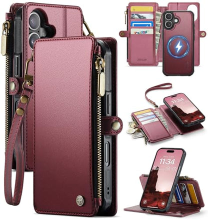 for iPhone 17 - Phone Case Wallet Magnetic Detachable, Burgundy - color: Burgundy, size: iPhone 17