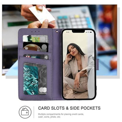 Wallet Case for iPhone 12 and iPhone 12 Pro,[RFID Blocking] 3 Card Holder Stand with Credit Card Slot PU Leather Magnetic Protective Flip Cover for iPhone 12/12 Pro (Dark Purple) - color: Dark Purple