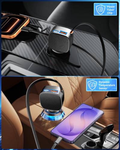 Apple MFi Certified Retractable Car Charger, 90W USB C Car Charger Adapter - color: Piano Black