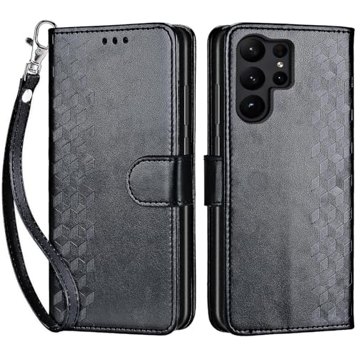 for Samsung Galaxy S23 Ultra Wallet case, Black-Cube | 3 Card Holders, Kickstand, Shockproof TPU Shell, PU Leather, Magnetic Closure, Protective Flip Folio Cover, Women - color: 4