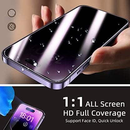 ruwa Privacy Screen Protector for iPhone 14 Pro [2-Pack][6.1 Inch] Display Tempered Glass Film with Easy Installation Frame, Ultra HD, 9H Hardness, Scratch Resistant, Case Friendly, Full Coverage - size: for iPhone 14 Pro-6.1 inch 2-Pack