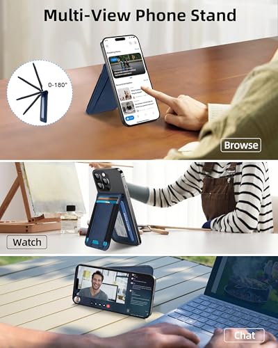 Phone Wallet Stick On with Stand, Adhesive Phone Card Holder, 8-Card Holder - color: Midnight Blue