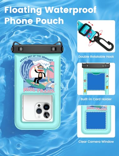 Paul Frank Waterproof Phone Pouch Floating, 2 Pack IPX8 Waterproof Phone Case with Lanyard for iPhone 17 16 15 14 Pro Max Galaxy S25 S24, Cellphone Dry Bag Beach Cruise Ship Essentials(up to 8.5") - color: Black&Green