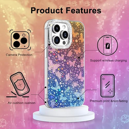 I-MGAE-IN-AR Designed for iPhone 12 Case & iPhone 12 Pro Case,Cute Soft Slim TPU Shockproof Protective 3D Diamond Camera Lens Protection Frame Butterfly Phone Cases Women Girls Gradient Iridescent - color: Gradient Iridescent, size: iPhone 12/12 Pro