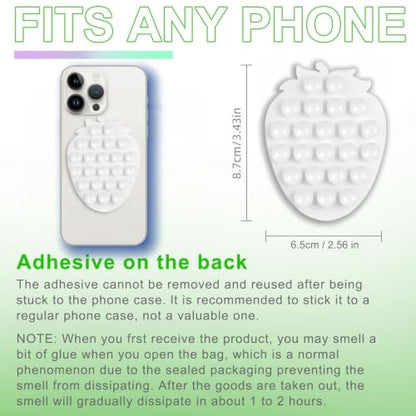 CIEO SuctionPhone Grip, Strong Silicone Suction,Strawberry Sticky Grip,Suitable for Selfies and Videos on Mirrors, Bathrooms and Smooth Surfaces, Compatible with iPhone (Strawberry White) - color: Strawberry White