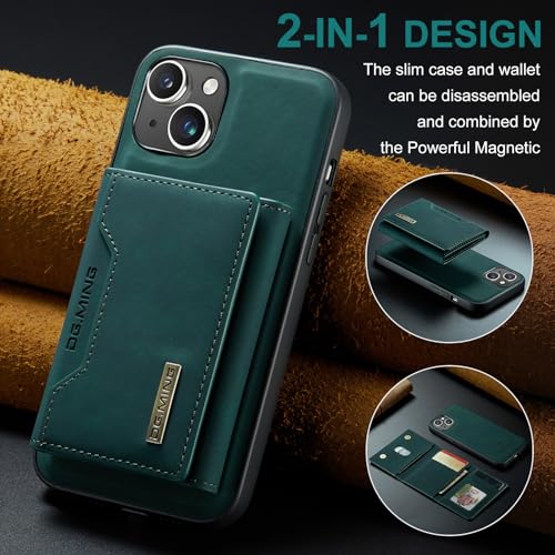 Leather Wallet Phone Cases Compatible with iPhone 15 Case with Card Holder Men 6.1'' 2 in 1 Detachable Back Cover (Green, IP 15) - color: Green, size: IP 15